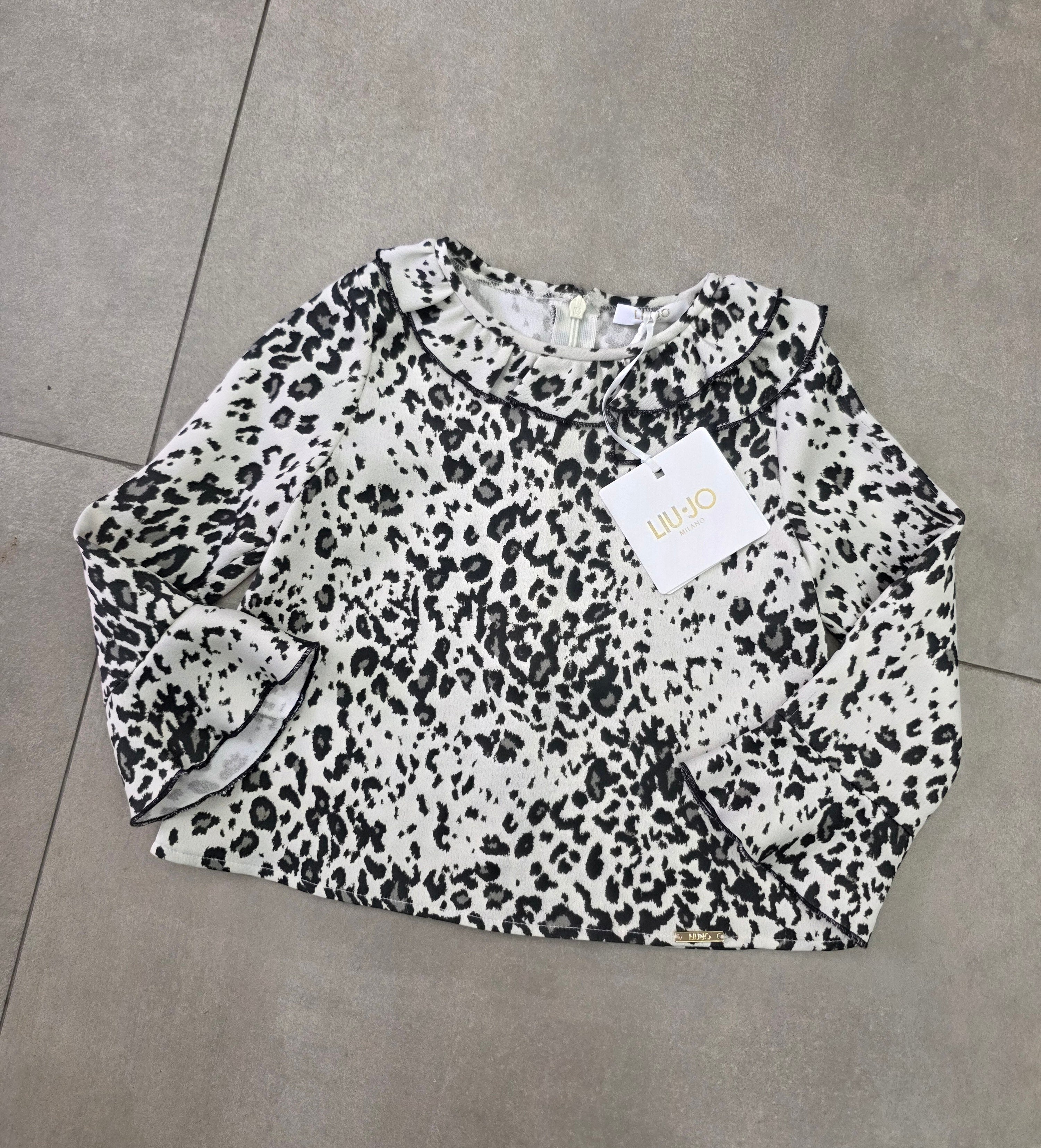 Maglia velata leopadata con balze luijo