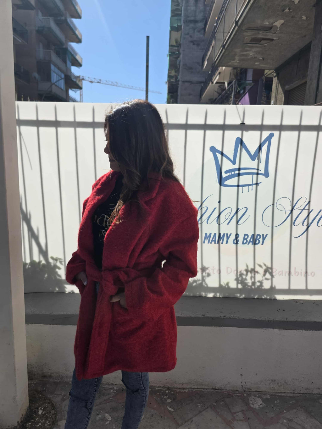 Cappotto doppio petto con cintura