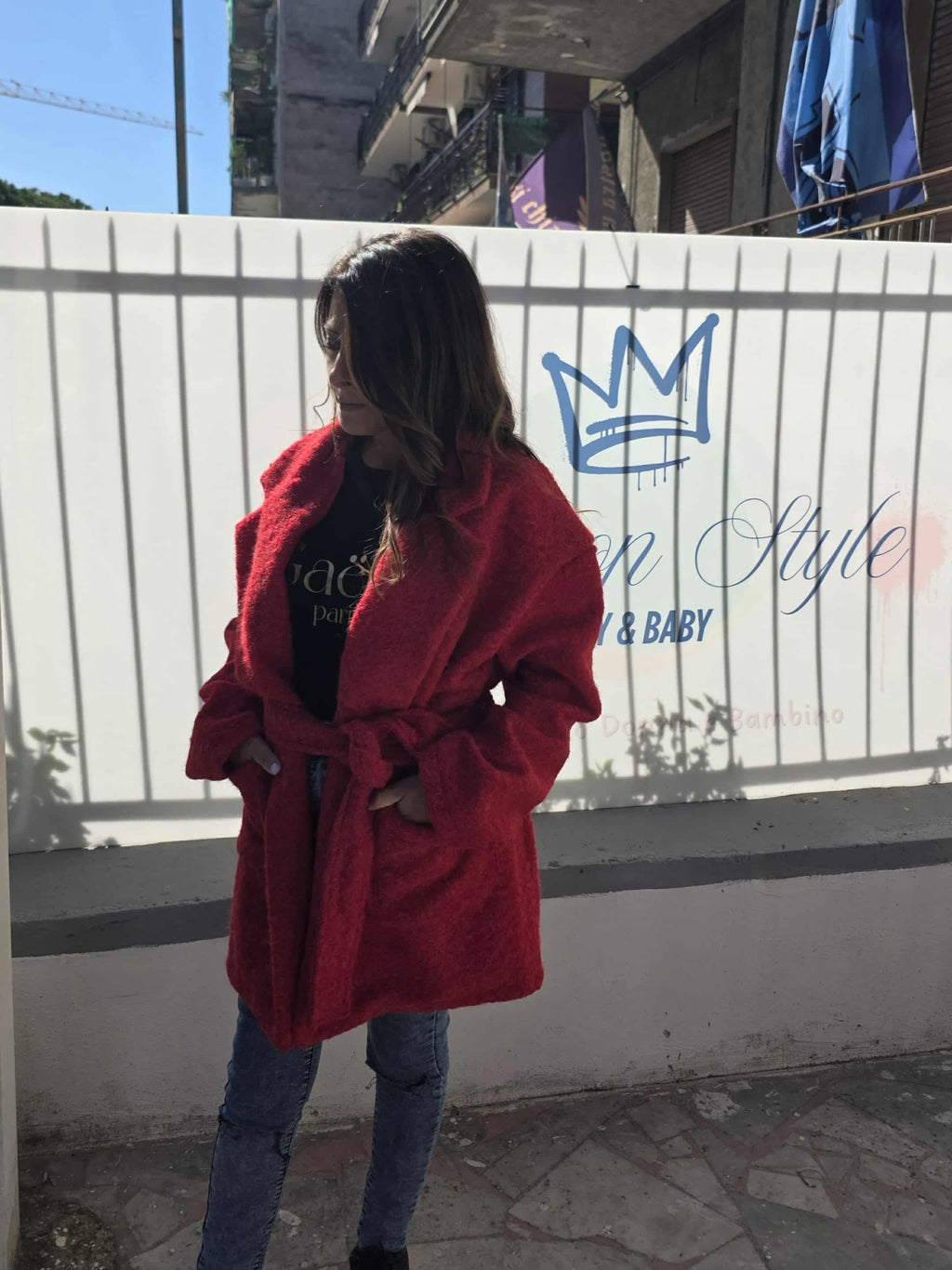 Cappotto doppio petto con cintura