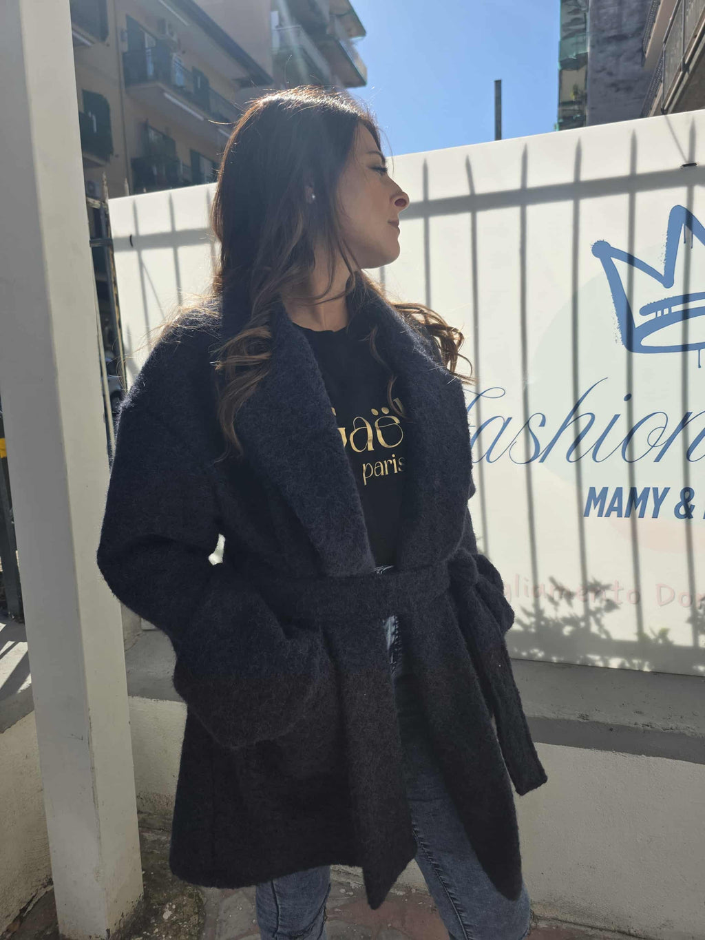 Cappotto doppio petto con cintura