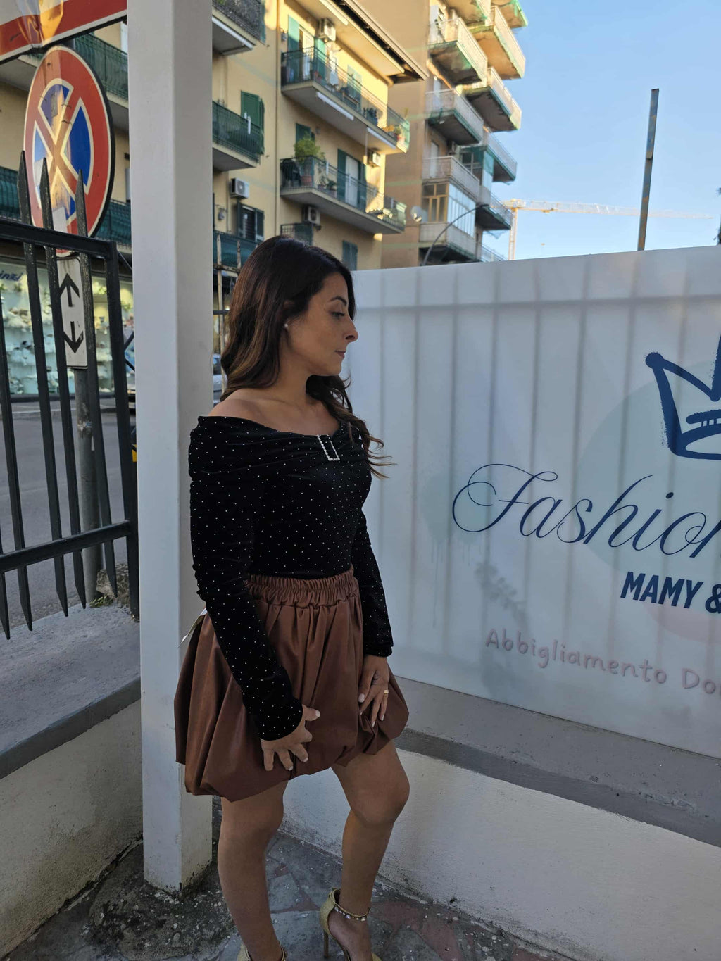 Gonna palloncino ecopelle con plissè