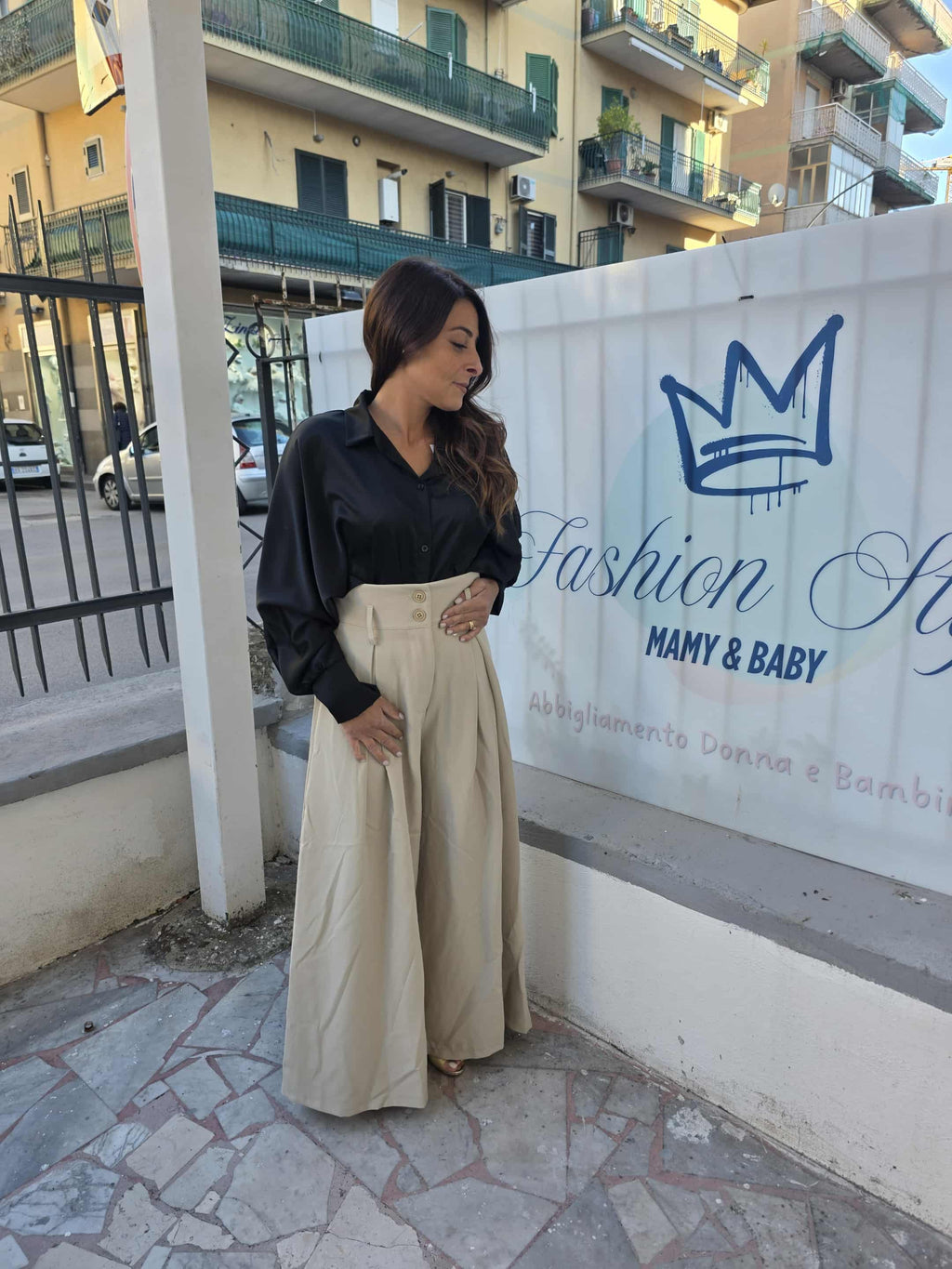 Pantalone a palazzo con fascia alta