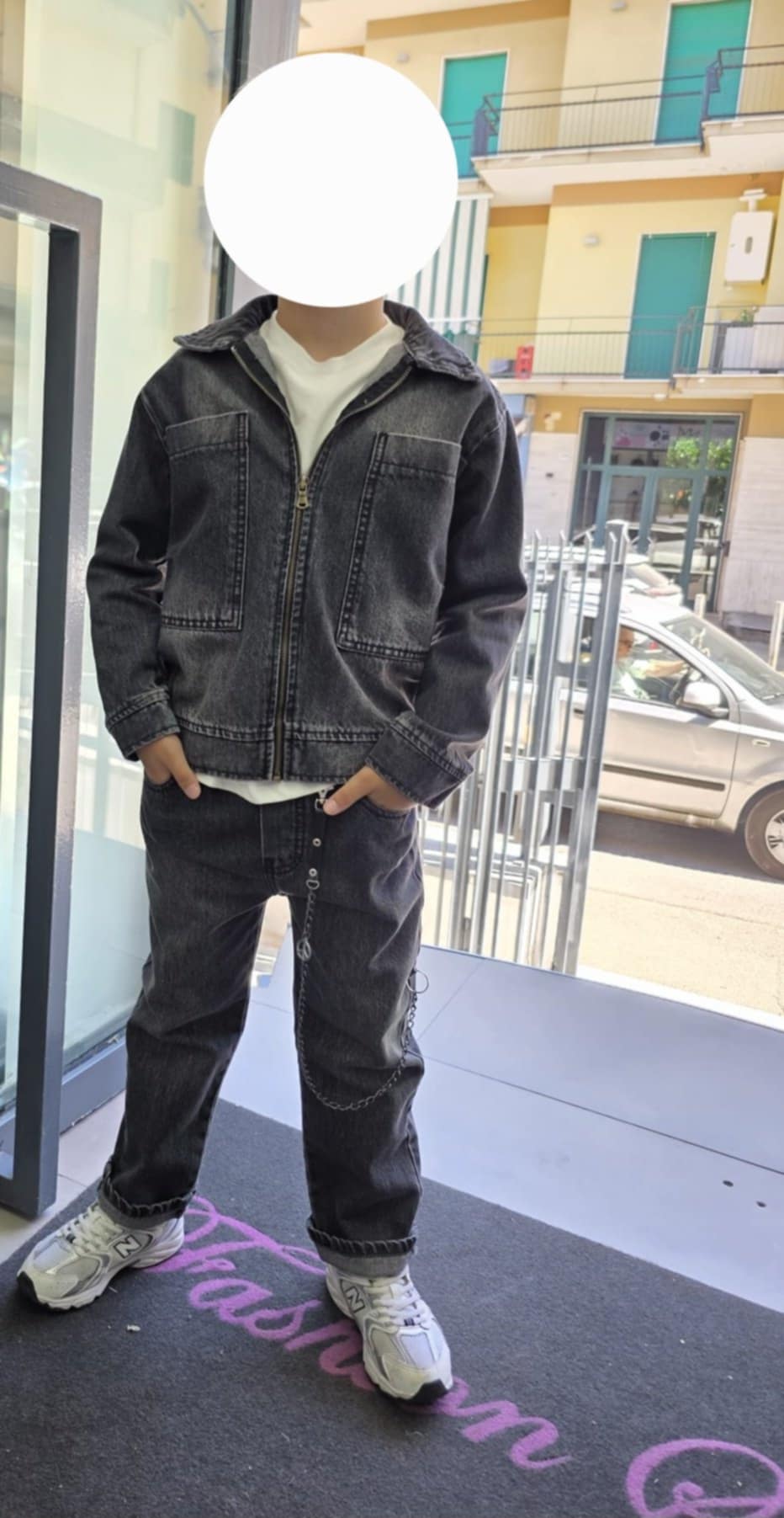 completo jeans 3 pezzi lavaggio grigio slavato