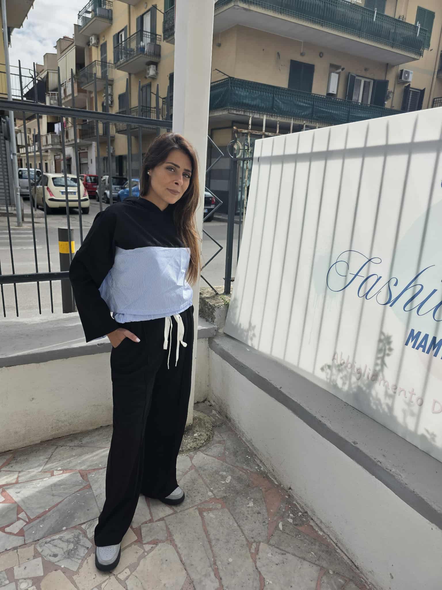 Completo tuta con finta camicia rigata