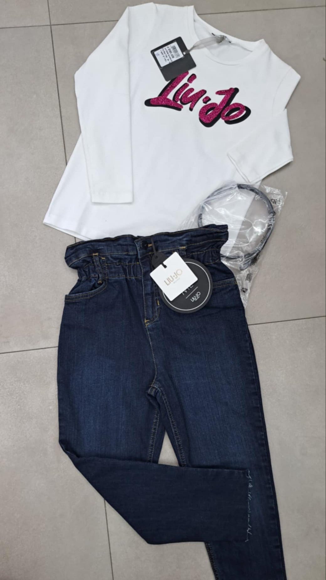 Completo maglia stampa lurex e jeans caramella luijo