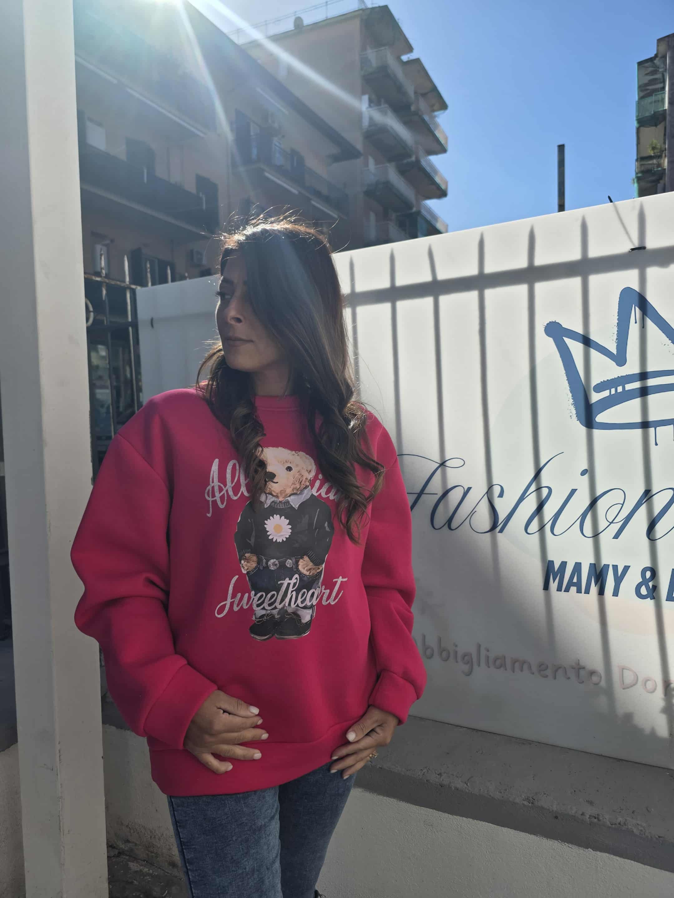 Felpone over con stampa teddy