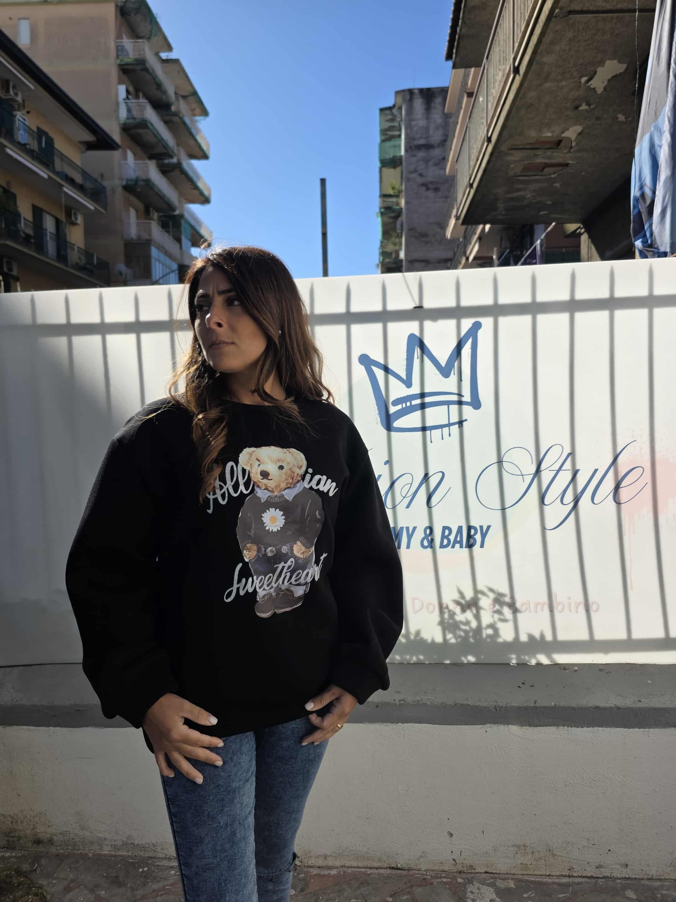 Felpone over con stampa teddy