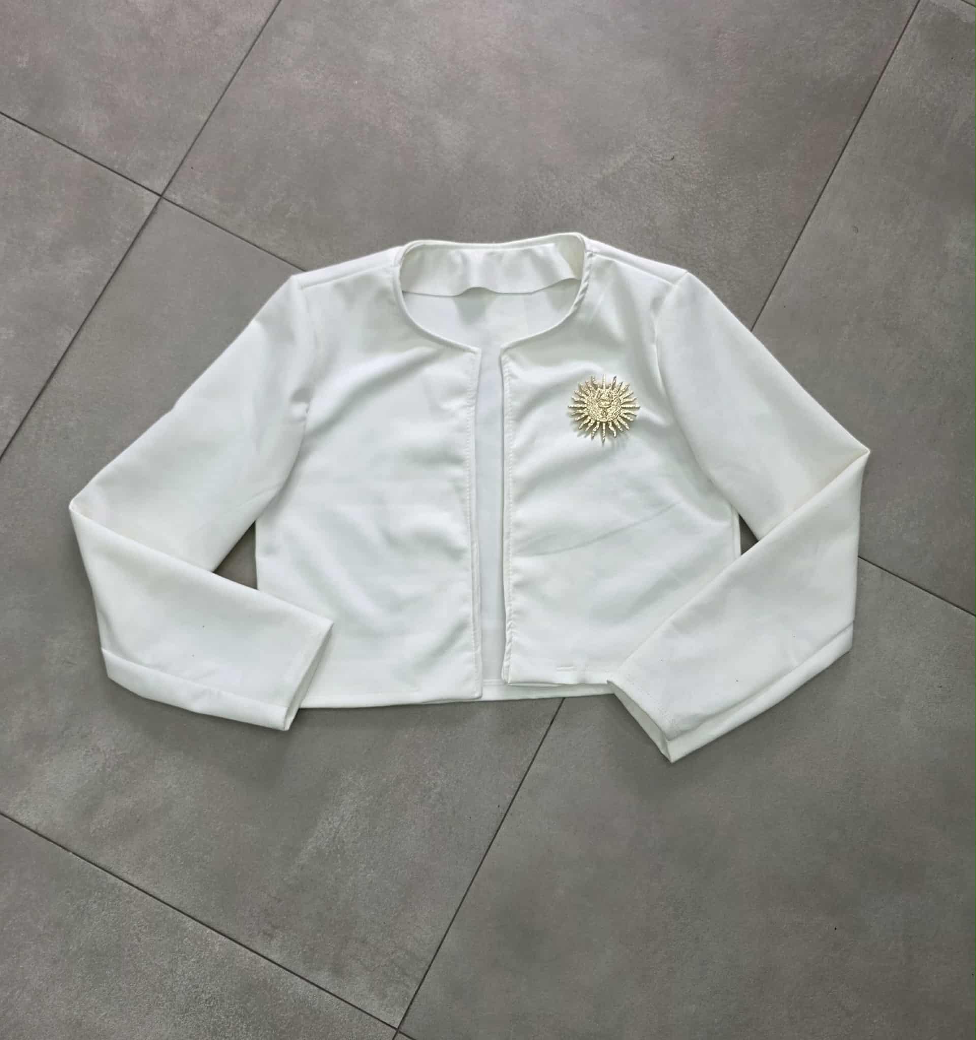 giacca aperta in camoscio con spilla sole