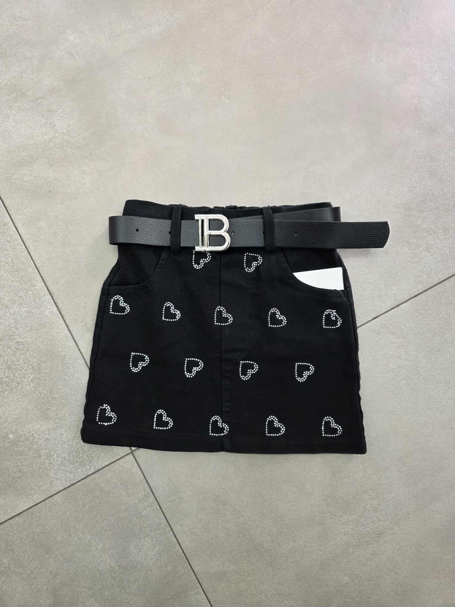 Gonna in jeans con strass forma di cuore