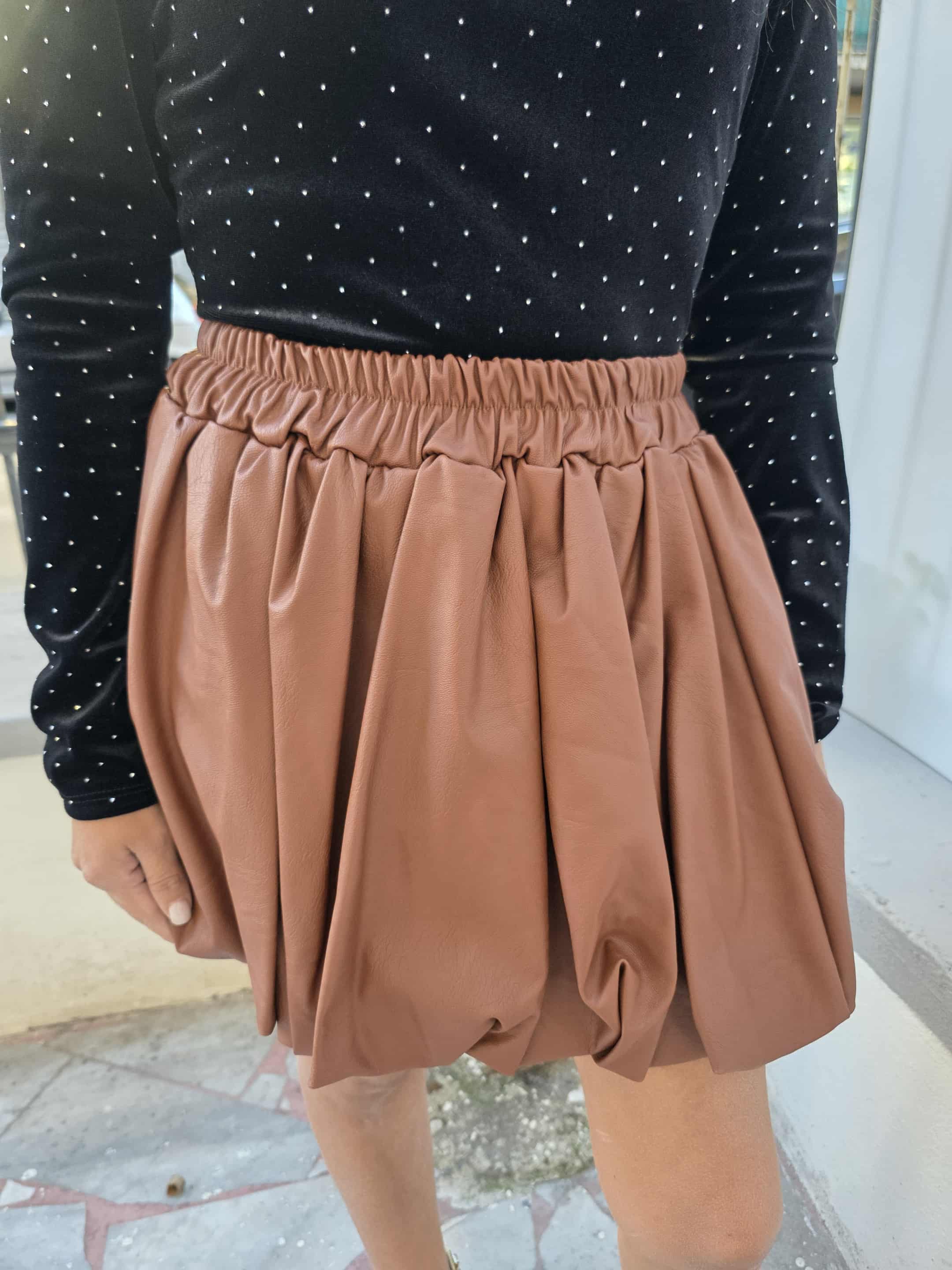 Gonna palloncino ecopelle con plissè