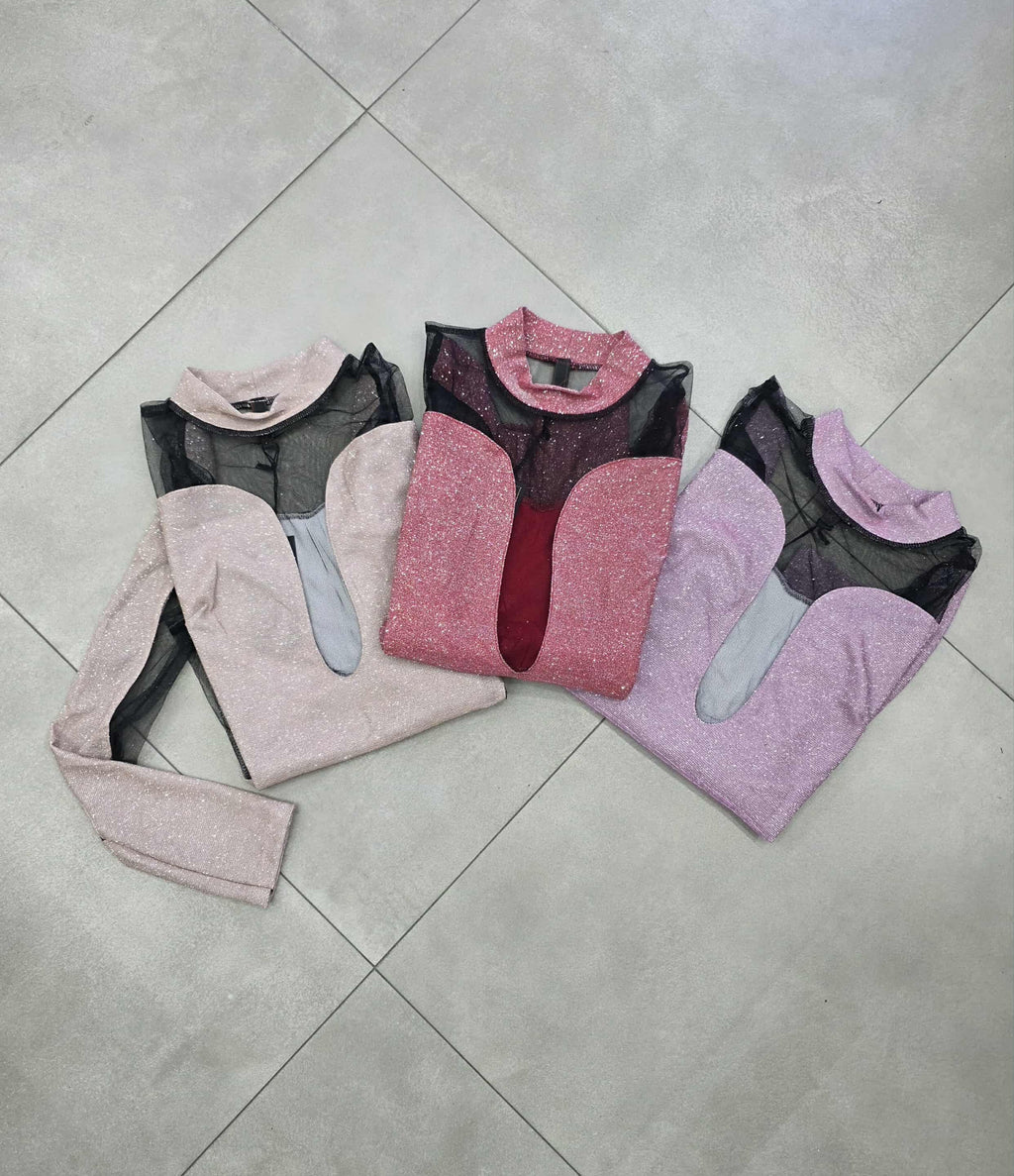 Maglia velata lurex con sagoma