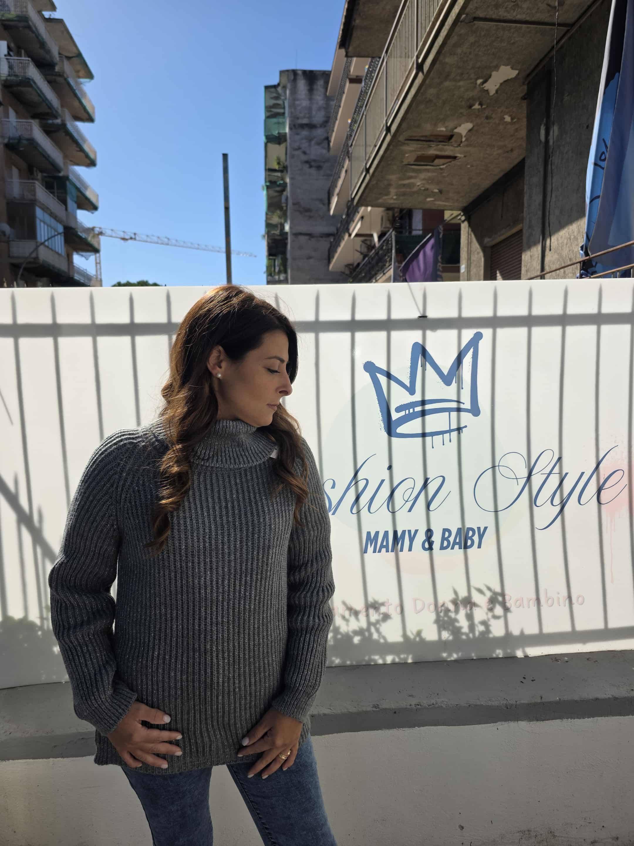 Maglione collo alto mod over laminato