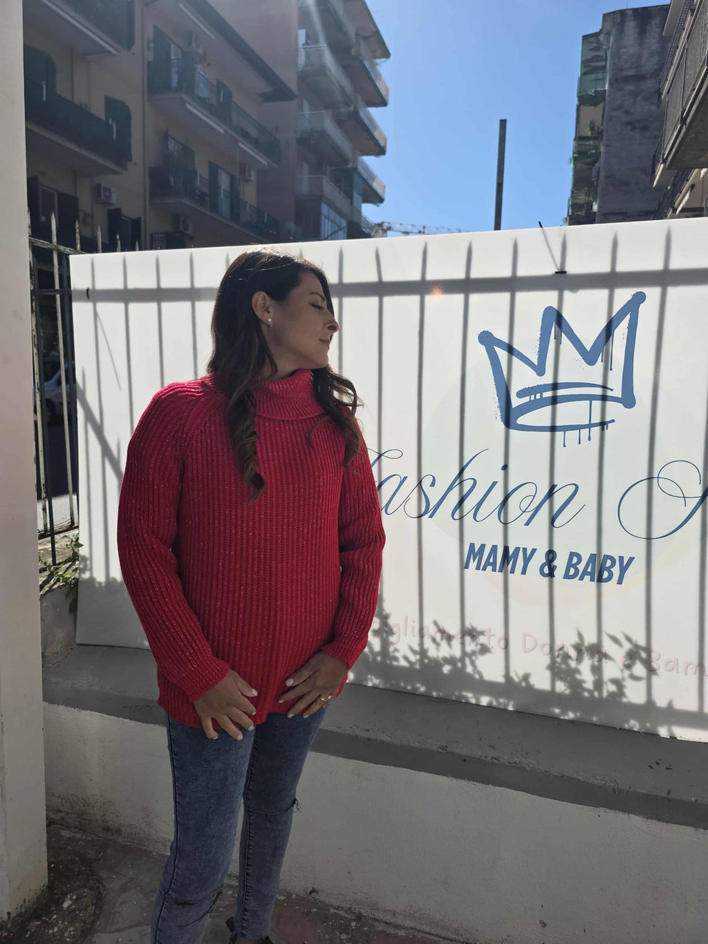 Maglione collo alto mod over laminato