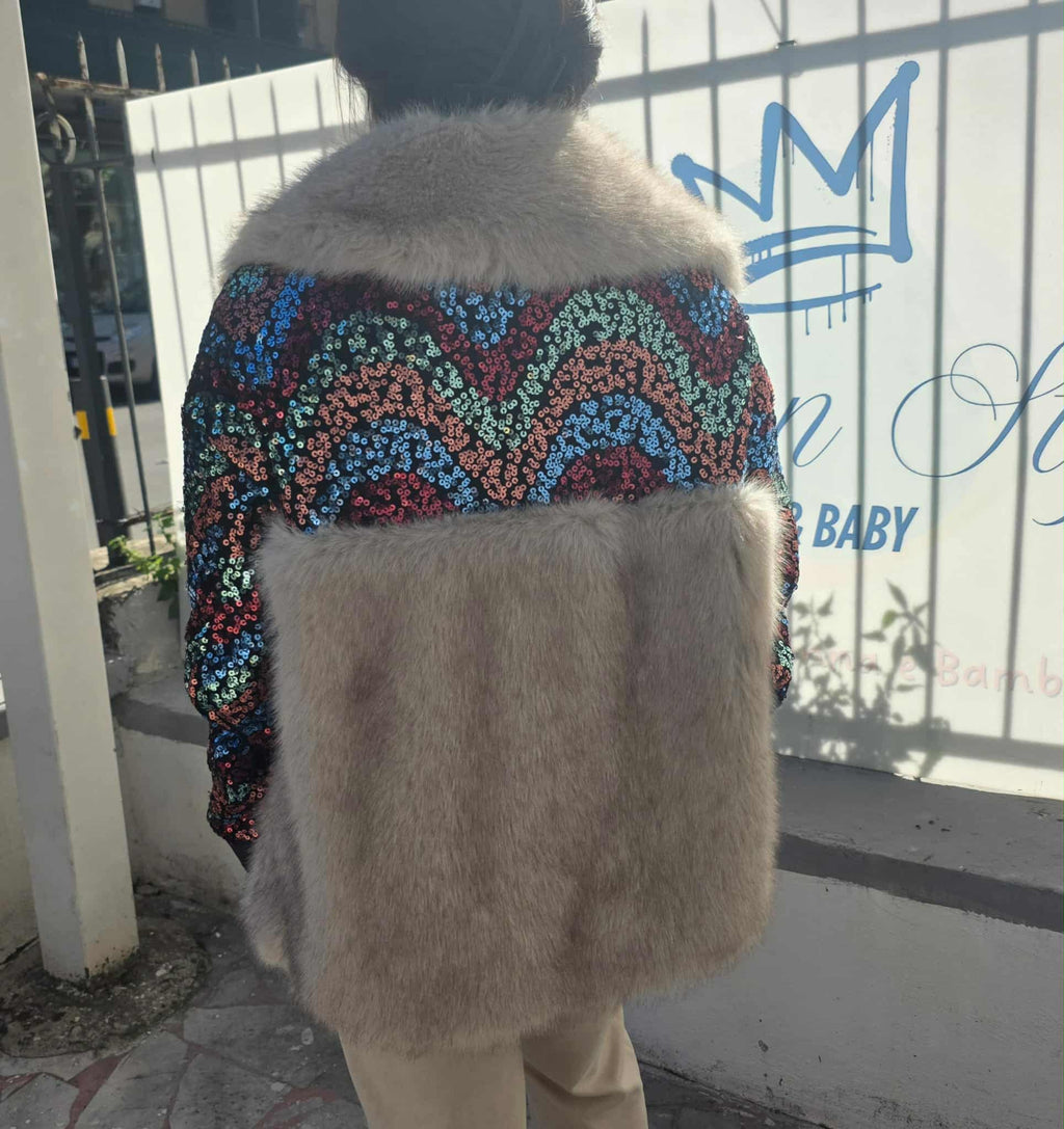 Pelliccia paillettes lunga bicolore