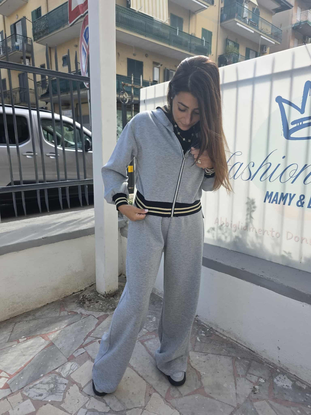 tuta due pezzi con fascia lurex