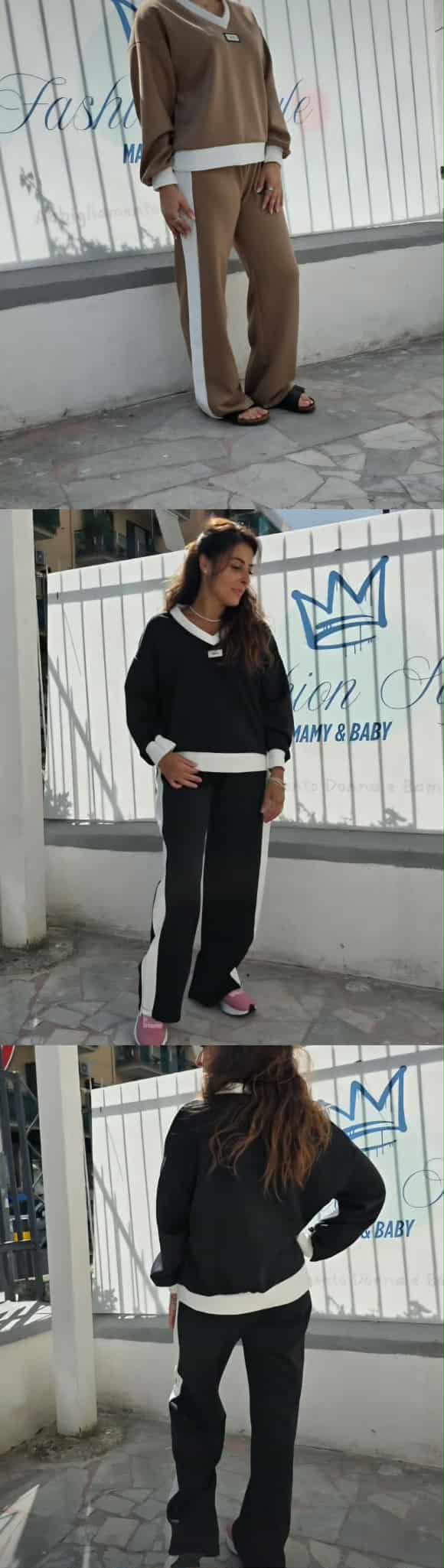 Completo tuta felpa scollo a v e pantalone a palazzo mod miumiu