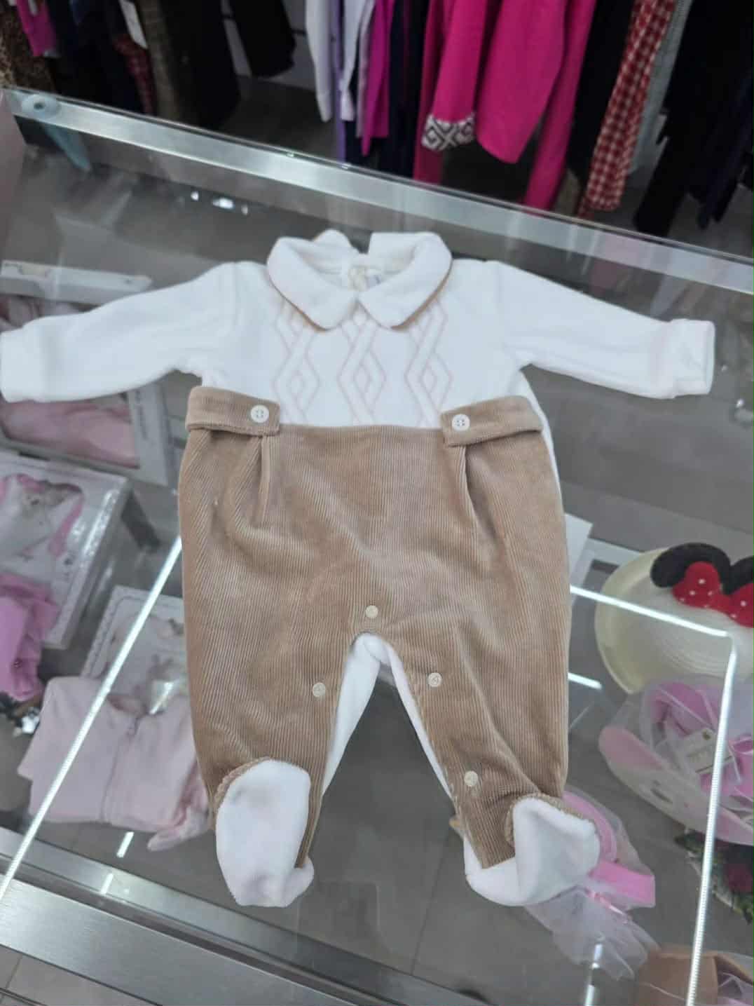 Tutina bicolore con colletto in ciniglia